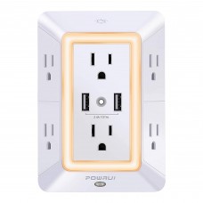 POWRUI 6-Outlet Extender with 2 USB Ports (2.4A Total) and Night Light